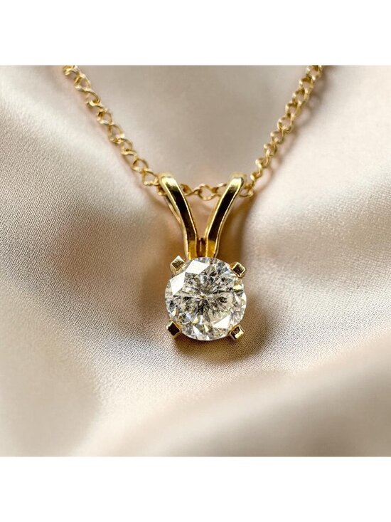 Unbranded Jewelry - Estate- 14K Gold Natural Diamond Necklace 1/3CT Round Cut Solitaire -16" Dainty